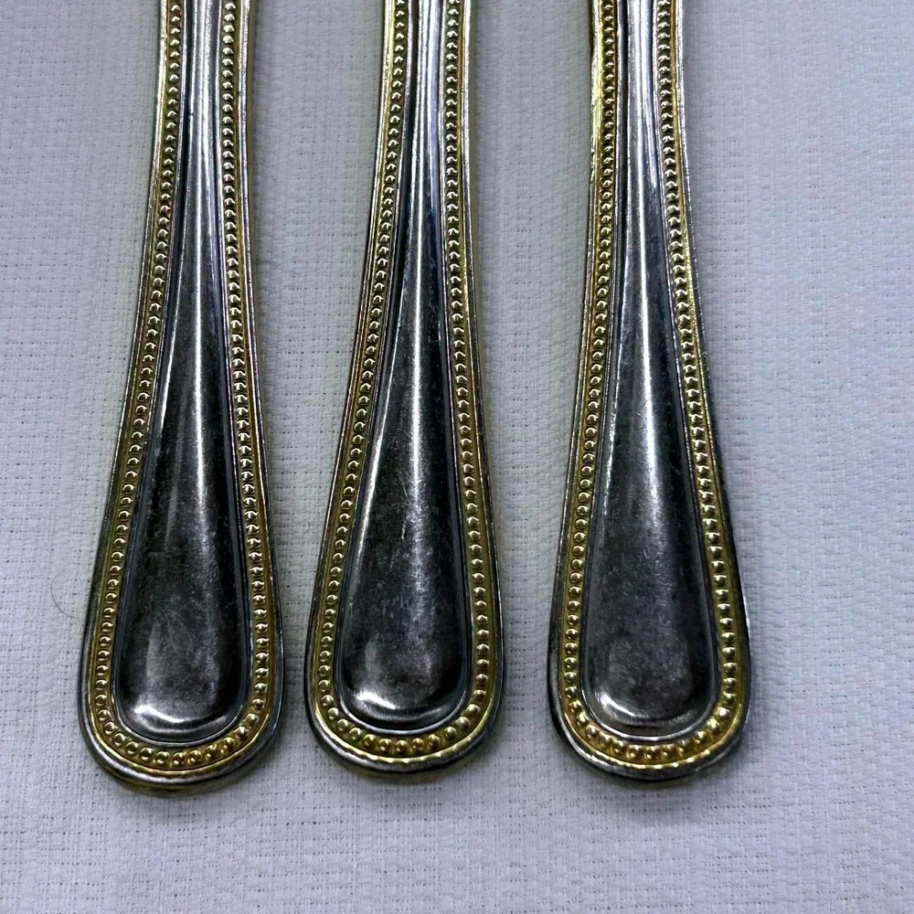 3pc International Silver Royal Bead Gold Dinner Knives 9